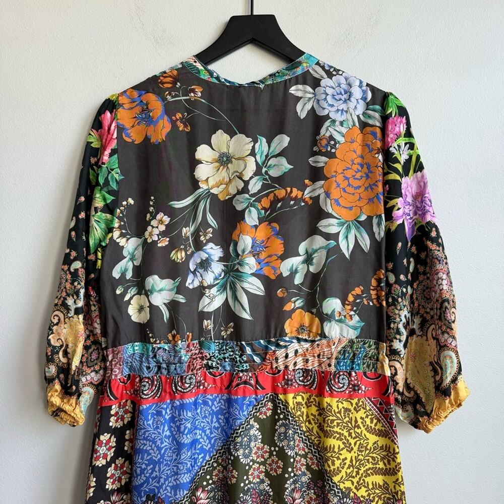 Johnny Was Multicolor Patchwork Floral Midi Dress - Black Base - Picture 11 of 12